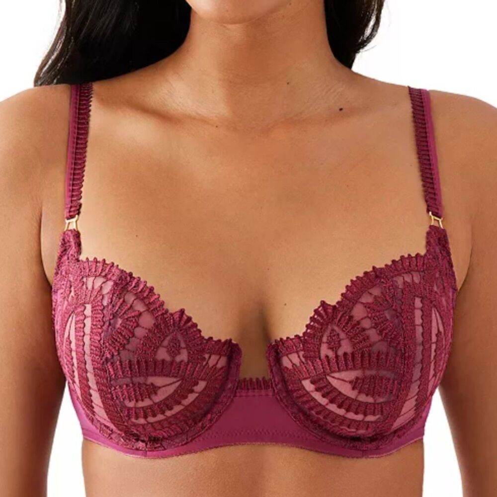 Wacoal After Dark Embroidered Balconette Bra Sz 32DD 32E Burgundy Sexy Lingerie